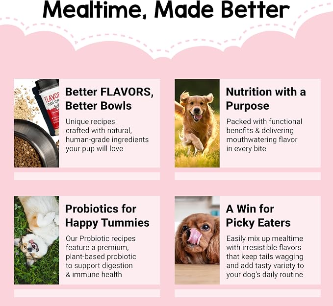 BEAUMONT BASICS Flavors Food Topper for Dogs - All 4 Recipes Gift Pack - Natural, Grain Free - Perfect Kibble Seasoning and Hydrating Treat Mix for Picky Dog - Pack of 4-6.0oz Bottles
