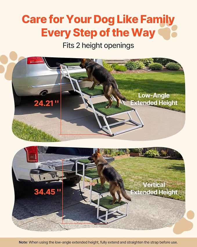 VEVOR Dog Stairs for Car, 4 Steps Extra Wide Foldable Dog Ramp for Large Dogs with Non-Slip Surface, Portable Lightweight Pet Stairs Ladder for Car, SUV, Truck, High Bed, Sofa, Support up to 200 lbs