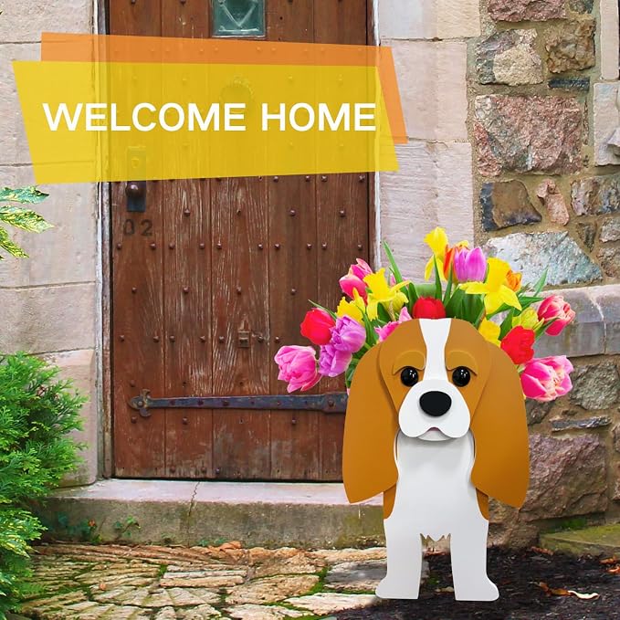 Brown King Cavalier Dog Planter Pots, Animal Shaped Flower Pot
