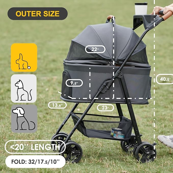 Zoosky 3-in-1 Foldable Pet Stroller - Front Door &amp; Rear Pocket
