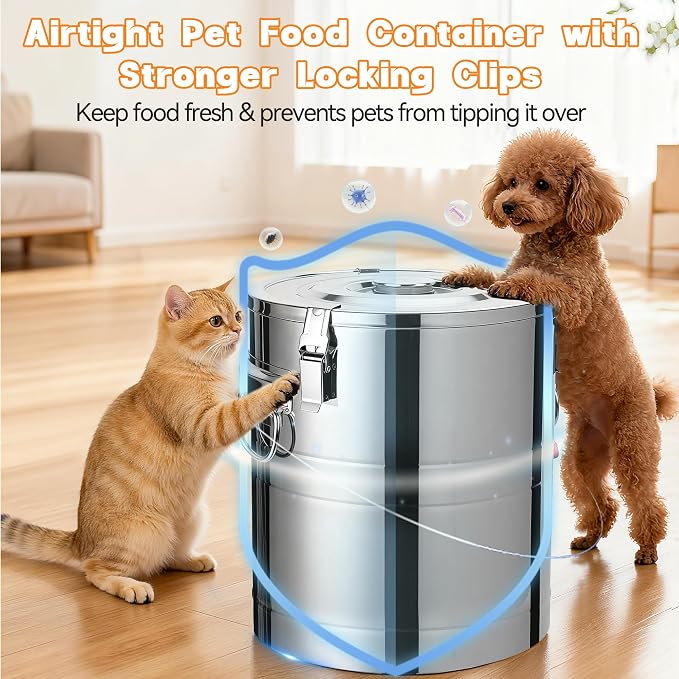 UPSKYPET35lb Dog Food Storage Container, Stainless Steel, Stainless Steel