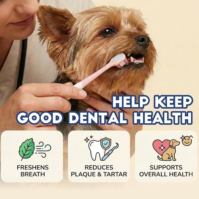 Small Dog Toothbrush, Puppy & Cat Tooth Brushing Kit, Ultra Soft Head Teeth Brush for Kitten & Tiny to Medium Pet, Doggy Toothbrushes Deep Dental Clean, 1 PCS, Pink