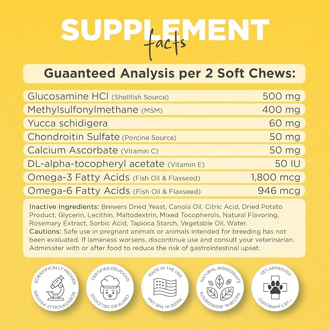 PetJoy Mobility Chews for Dog Arthritis Pain Relief - Hip and Joint Supplement for Dogs Senior and Large Breeds Glucosamine Chondroitin Joint Health Support (60 Chewable Bacon Treats)