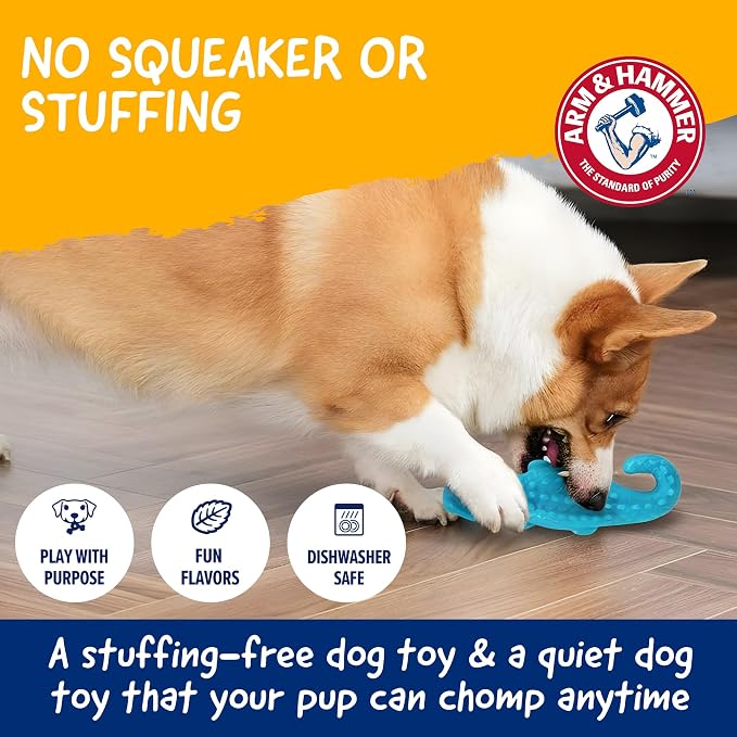 Arm & Hammer Nubbies Gator Dog Dental Chew Toy, Mint Flavor, 2-Pack | Baking soda infused, scrubbing grooves reduce plaque and tartar, no stuffing, for moderate chewers daily