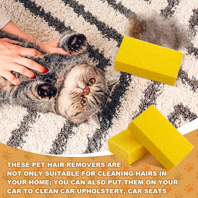 2 Pack Pet Hair Remover Sponge Cat and Dog Hair Sponge Rubber Pet Fur Lifter Removal Tool, Remove from Furniture, Carpet, Bedding, Clothing, 6.26 x 3.28 x 1.89 Inch (Yellow)