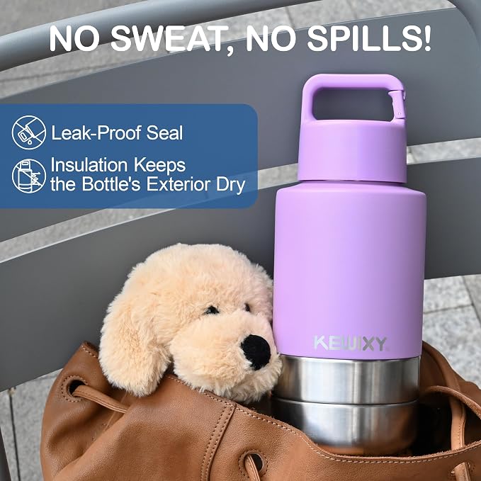 KEWIXY Insulated Dog Travel Water Bottle with Detachable Bowls, 32oz, Lavender