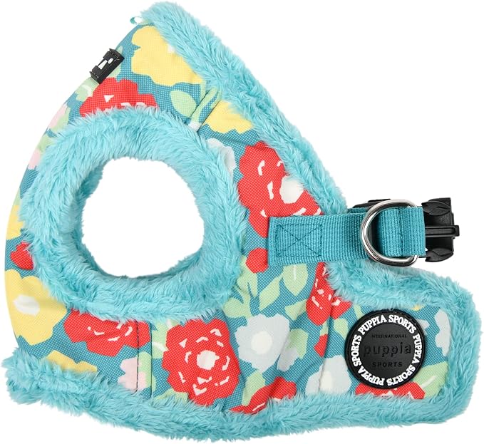 Puppia Alyssa Vest Dog Harness Step-in Warm Winter Flower Pattern for Small and Medium Dog, Aqua, Medium