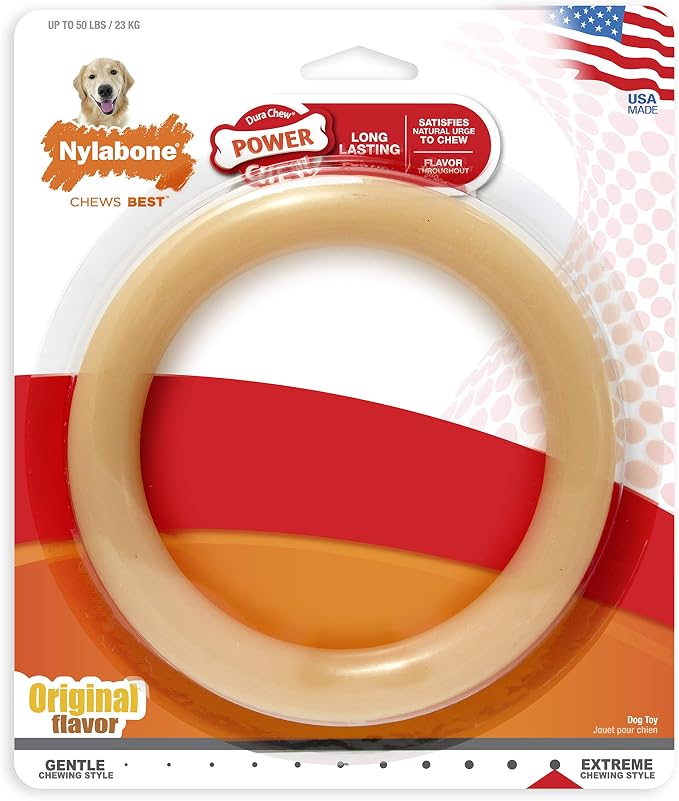 Nylabone Power Chew Ring Dog Chew Toy, Original Flavor, Large | Durable chew toys, long lasting, discourages destructive chewing, flavor throughout, helps clean teeth, for dogs up to 50 lbs