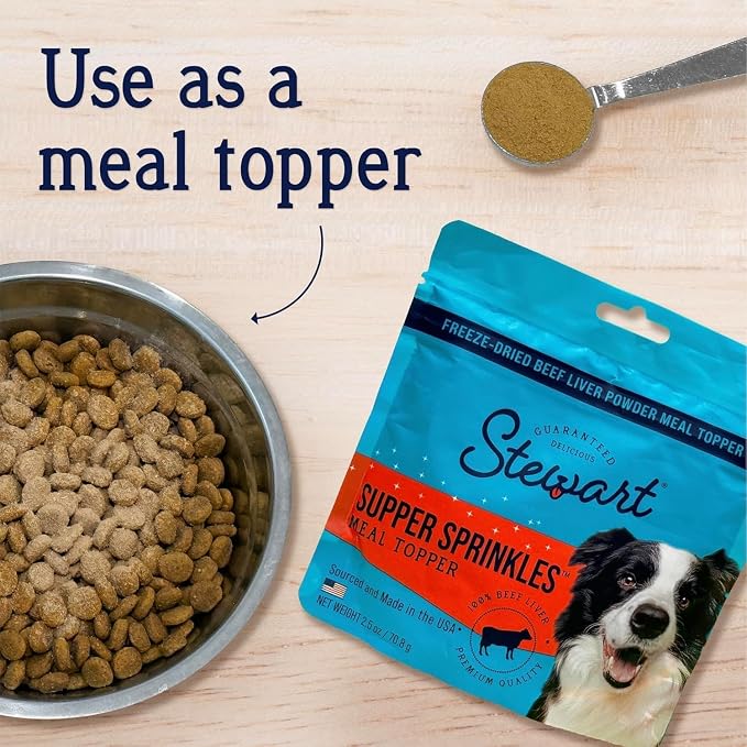 Stewart Supper Sprinkles Dog Food Topper, Beef Liver, 2.5 Ounce Resealable Bag, High Protein