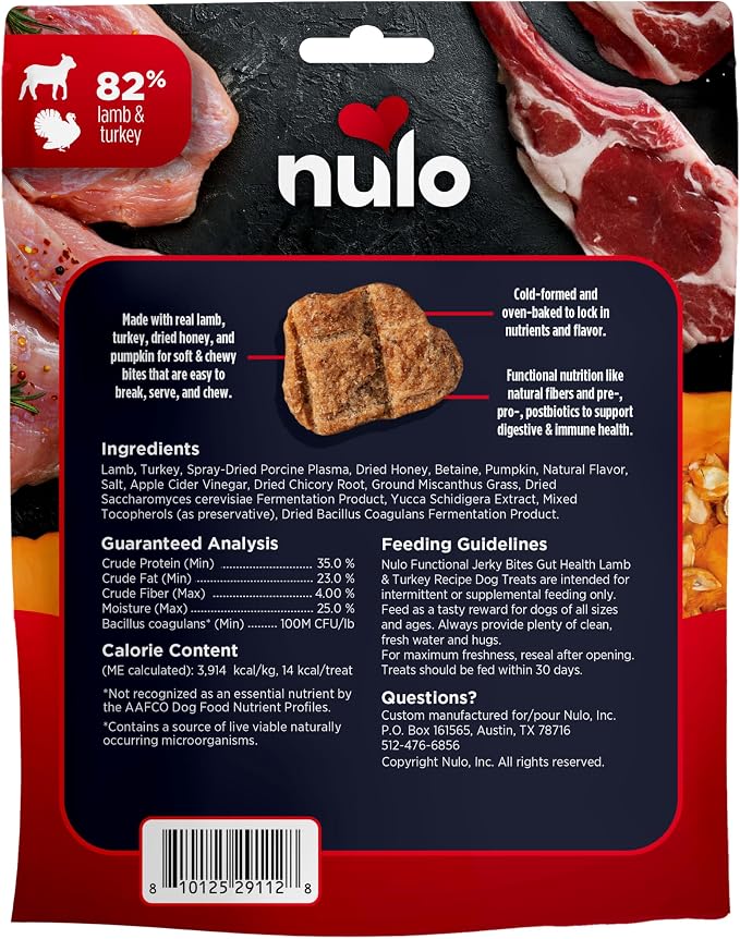 Nulo Functional Jerky Gut Health Lamb & Turkey Dog Treats 5 OZ Bag