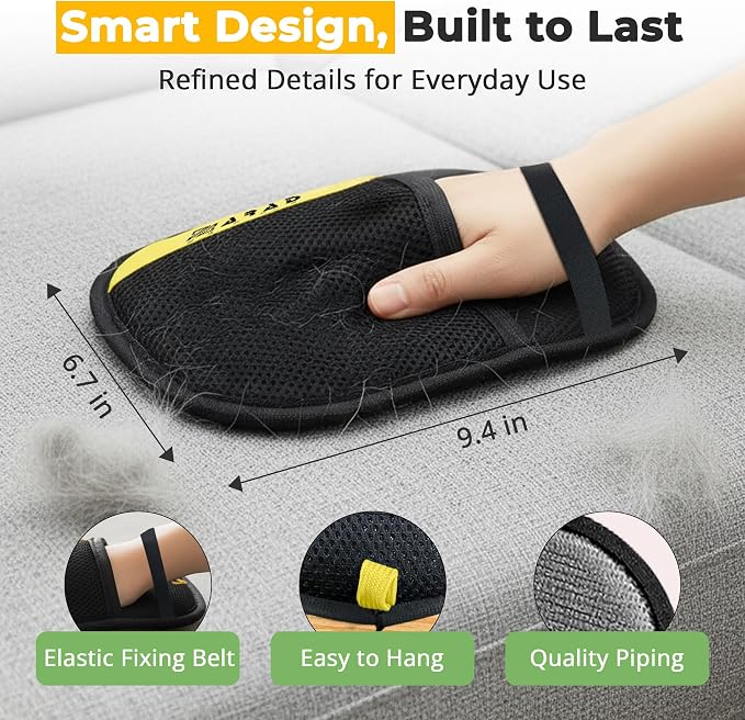 ZARAD Pet Hair Removal Glove for Dogs & Cats, Silicone, Black