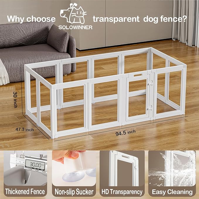 Clear Acrylic Dog Playpen Transparent Dog Playpen Indoor, Easy Assemble Clear Pet Pen for Puppy Bunny Cat Pig, Sturdy & Easy Cleaning Plastic Dog Puppy Fence
