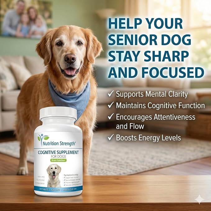 Cognitive Support for Dogs, Promotes Dog Brain Health, Mental Support Supplement for Cognitive Difficulties, 120 Chewable Tablets