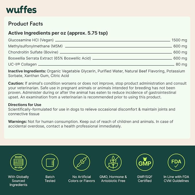 Wuffes Joint Liquid for Dogs with UC-II Collagen, 16 oz