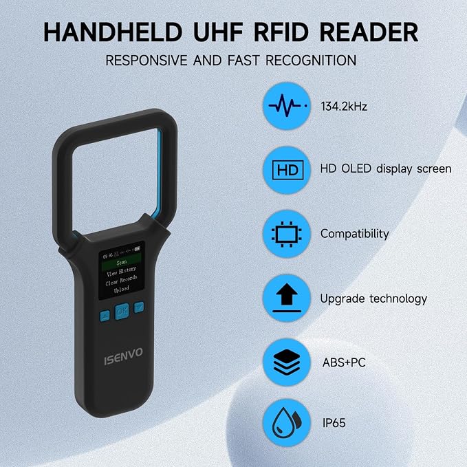 Pet Microchip Scanner, Rechargeable Bluetooth Pet Chip Scanner(190E) | Support EMID FDX-B (ISO11784/11785) 134.2kHz 15 Digits Pet Chip, RFID Microchip Scanner for Animal/Pets/Pigs/Dogs/Cats