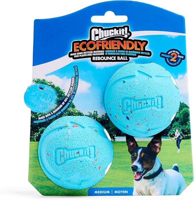 Chuckit! Rebounce Ball Dog Toy, Medium 2.5 Inch, for Dogs 20-60 lbs, Blue | Bouncy rubber build, unpredictable bounce pattern, durable outdoor construction, pack of 2 balls, great for playtime today