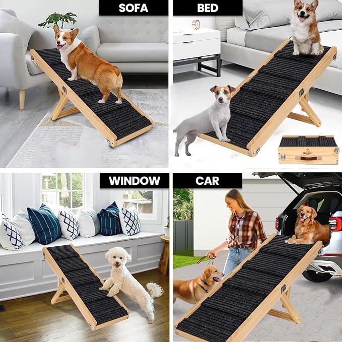 2026 Upgraded Adjustable Dog Ramp for Bed & Couch - Foldable Portable Pet Ramp for Car, Heavy-Duty (Supports Up to 60 lb) Pet Steps with Non-Slip Surface