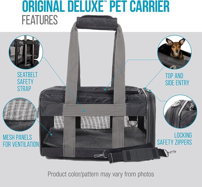 Sherpa Original Deluxe Travel Pet Carrier, Airline Approved, Charcoal Gray, Medium