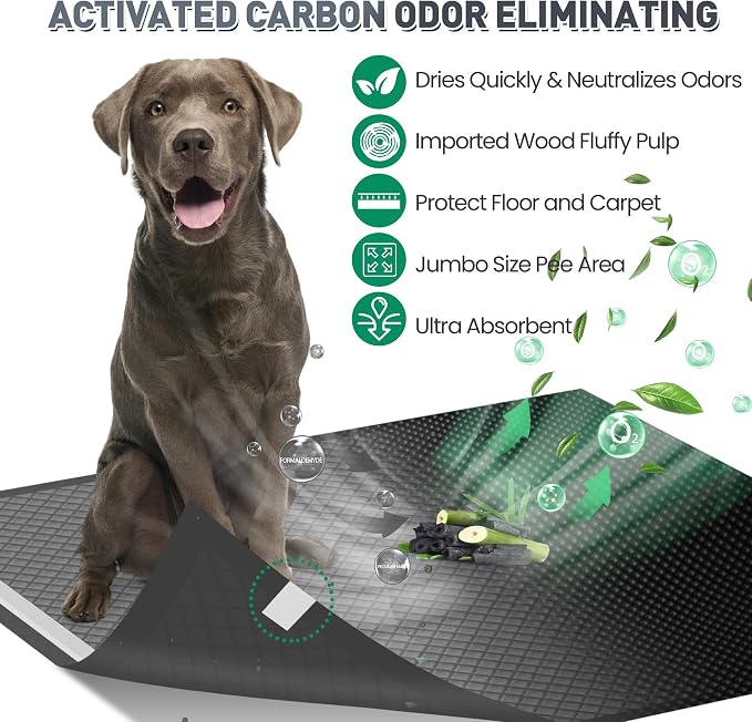 Boscute Charcoal Super Absorbency Puppy Pads, Activated Carbon Odor-Control XXXL 36"x36" Leak-Proof Pet Training Pee Pads, Disposable Potty Pads for Dogs Cats, Rabbits 150Counts