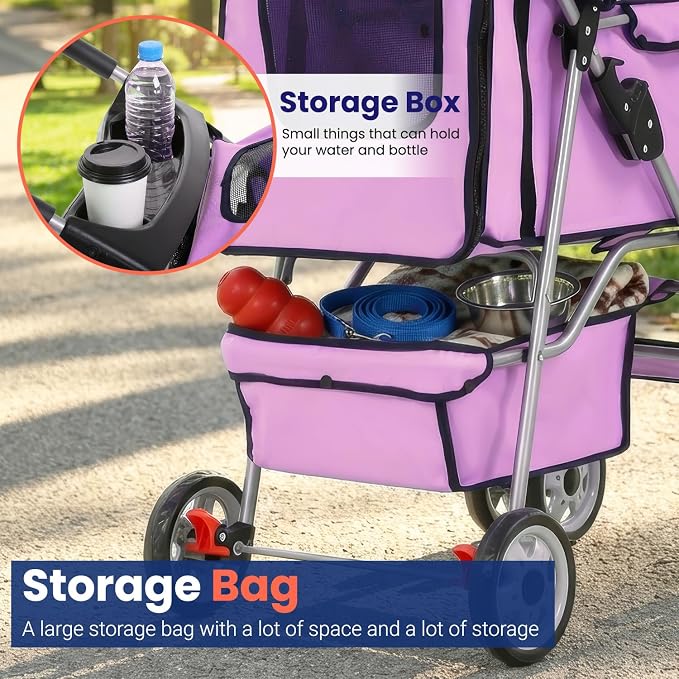 BestPet 4-Wheel Pet Stroller - Travel Folding Carrier 04T