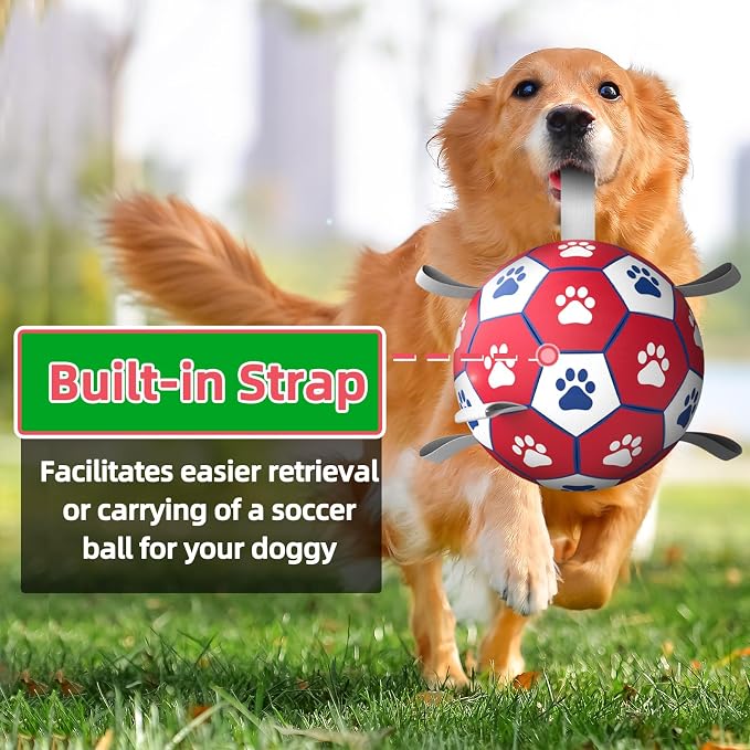 Diman Herding Ball for Dogs Large, 9 Inch Dog Soccer Ball with Straps | Dog Balls for 30-90 lbs Dogs,Dog Toys Soccer Ball for Indoo Outdoor Play, Dog Water Toys,Dog Birthday Gifts for Extra Large