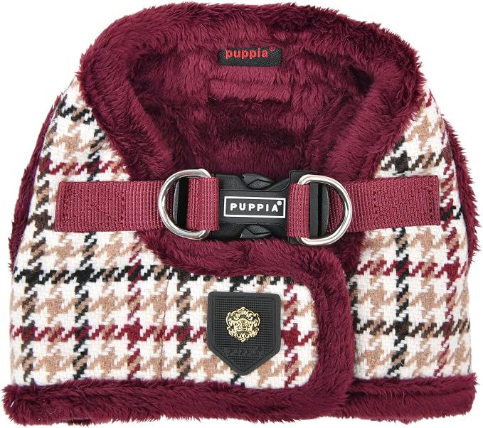 Puppia Kent Vest Dog Harness Step-in Warm Winter Houndstooth Pattern for Small and Medium Dog, Wine, Large