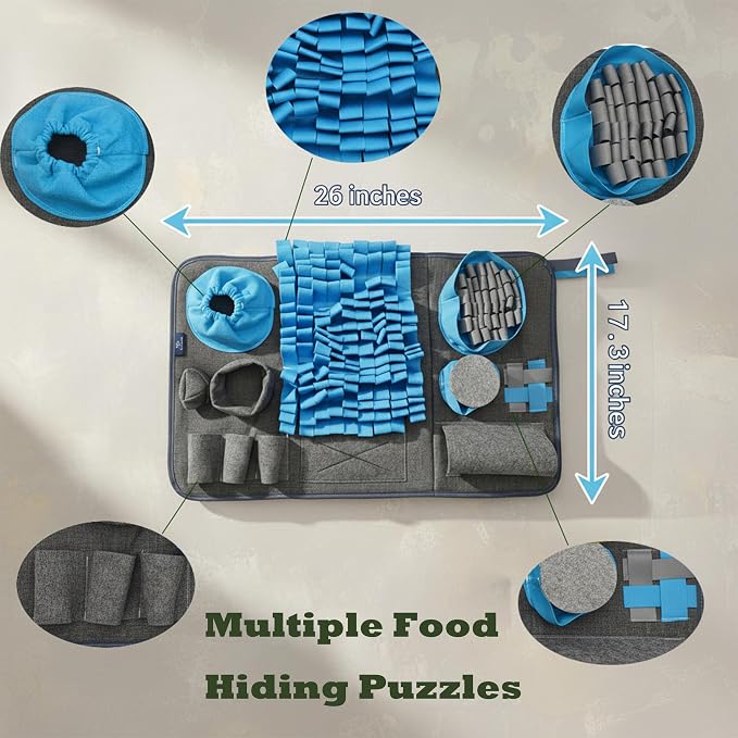 S Snuffle Mat Blue Dog Puzzle Enrichment Slow Feeder | Mental stimulation, slow feeder, nosework game, washable non-slip, enrichment puzzle toy for dogs cats