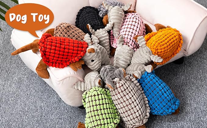 Hollypet Armadillo Squeaky Puppy Dog Toys for Small Medium Dogs, 8" | plush stuffed small dog squeak animal toy with unique grunt squeaker textured fabric for teeth cleaning toys