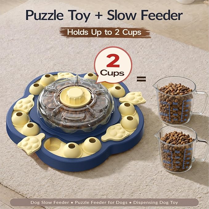 KADTC Dog Puzzle Toy, 3 Levels of Step-by-Step Challenge, Spin to Release Treat Dispenser, Slow Feeder & Mental Stimulation Enrichment Toy for Small Medium Large Dogs