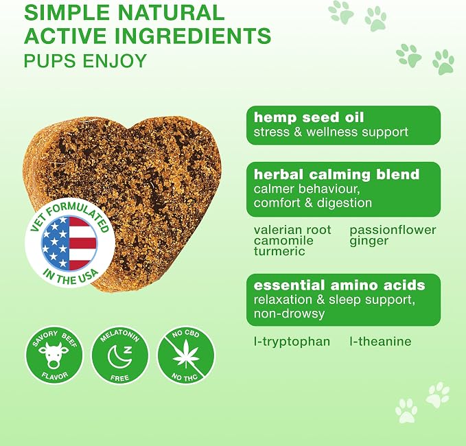 Calming Chews for Dogs, Valerian, Chamomile