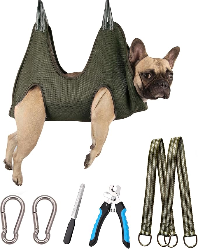 Kkiimatt 10-in-1 Pet Grooming Hammock - M/Under 45lb Khaki Green