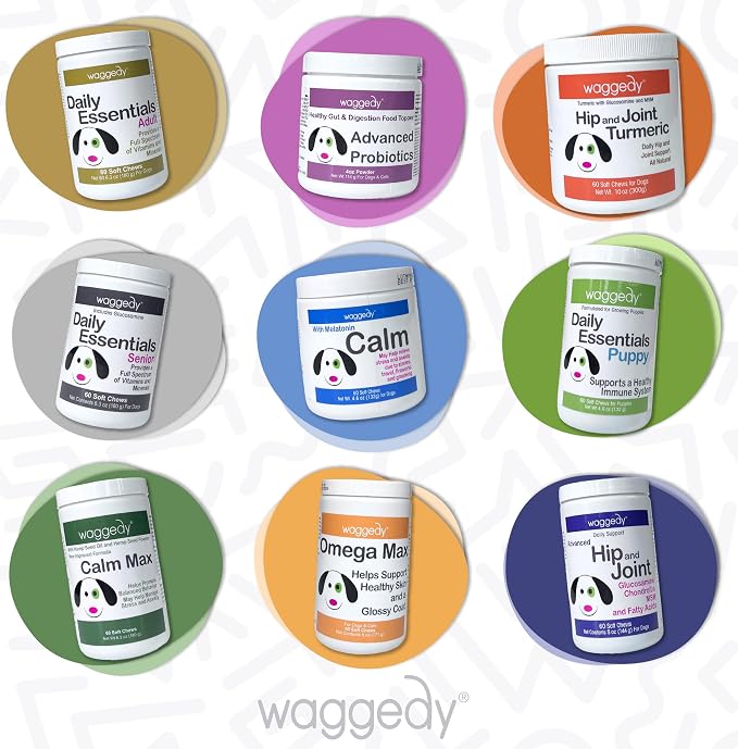 waggedy Omega Max Chews for Dogs with Salmon Oil & Flaxseed — Dog Essentials for Shiny Coats & Healthy Skin — Dog Supplements & Vitamins (60 Chews)