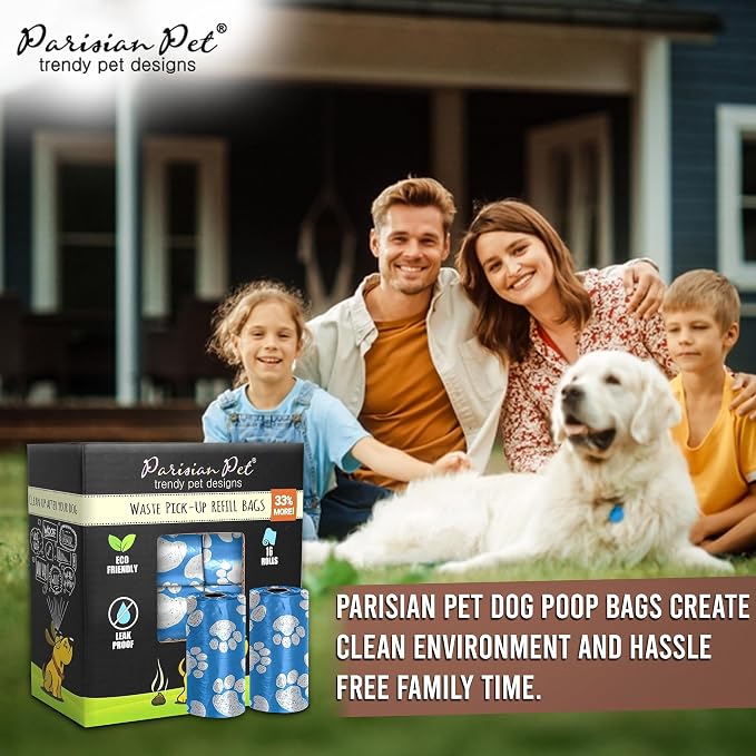 Parisian Pet Ecofriendly Dog Poop Bags Rolls - 320 Count Unscented Poop Bags For Dogs - Leakproof, Extra Thick, 16 Dog Waste Bags Refill Rolls - Blue Doggie Poop Bags - Fits All Dispenser