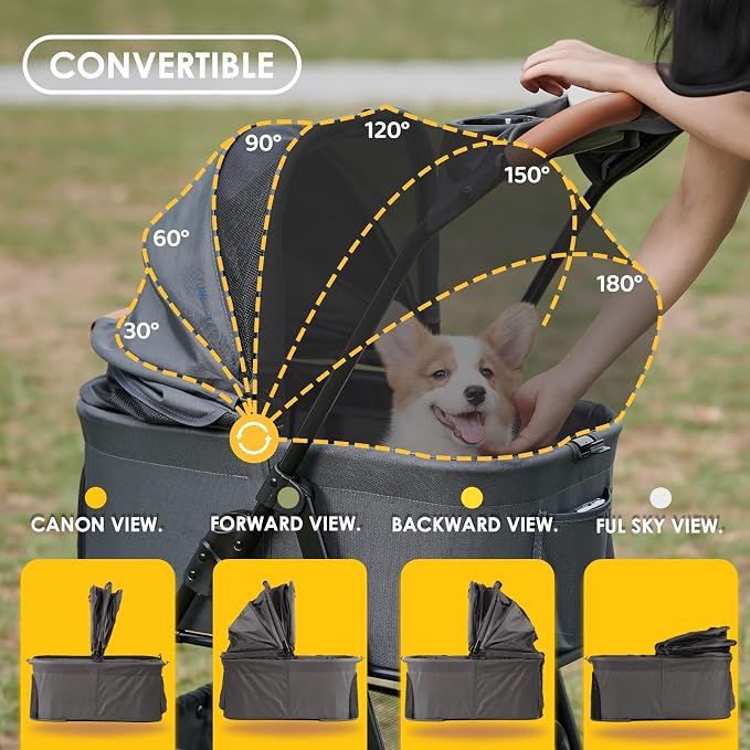 Zoosky 3-in-1 Foldable Pet Stroller - Front Door &amp; Rear Pocket