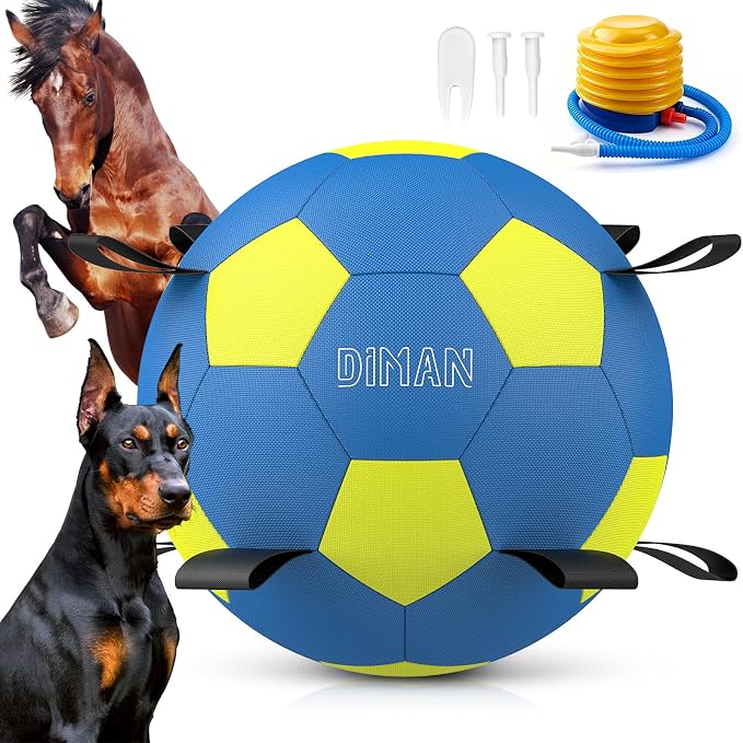 Diman Herding Ball for Dogs with Straps, 25 Inch Horse Balls for Outdoor | Large Dog Toys Balls for Australian Shepherd, Dogs or Horses, Giant Dog Balls for Birthday Gifts, Blue Yellow