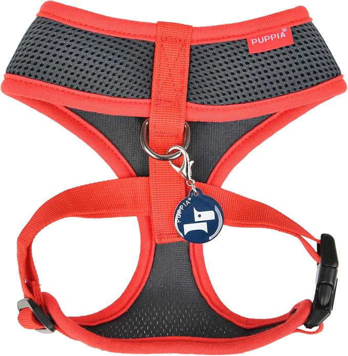 Puppia Soft Dog Harness II Mesh Over-the-Head All Season No Pull No Choke Walking Training Adjustable for Small & Medium Dog - Grey - XL