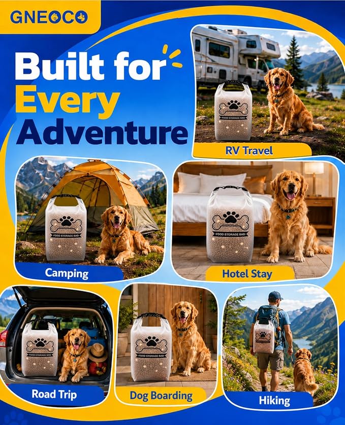 Airtight Dog Food Storage Bag 25-Cup with Roll-Top Closure, TPU, Transparent