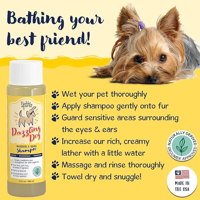 Bobbi Panter Moisture & Shine Dog Shampoo Argan Oil, Chamomile & Peppermint – Deep Nourishing Natural Formula for Soft, Shiny Coat, Tear-Free, 20:1 Concentrate, Made in USA, 13 oz