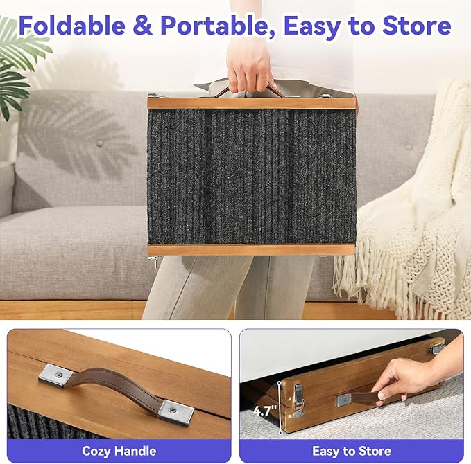 2026 Upgraded Dog Ramp for Couch, Foldable Small Dog Ramp for Sofa, 4 Adjustable Height from 13'' to 21", Portable Stable Pet Step with Non-Slip Pad, Pet Ramps Use for Couch Stairs, Walnut