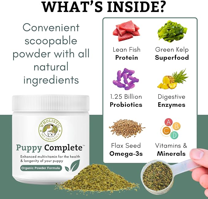 Organic Puppy Vitamins - 8 oz - 22 Scoops | Puppy Complete - Daily Dog Multivitamin with Prebiotics, Probiotics for Immune Support, Skin Coat, Digestion, & Joint Health