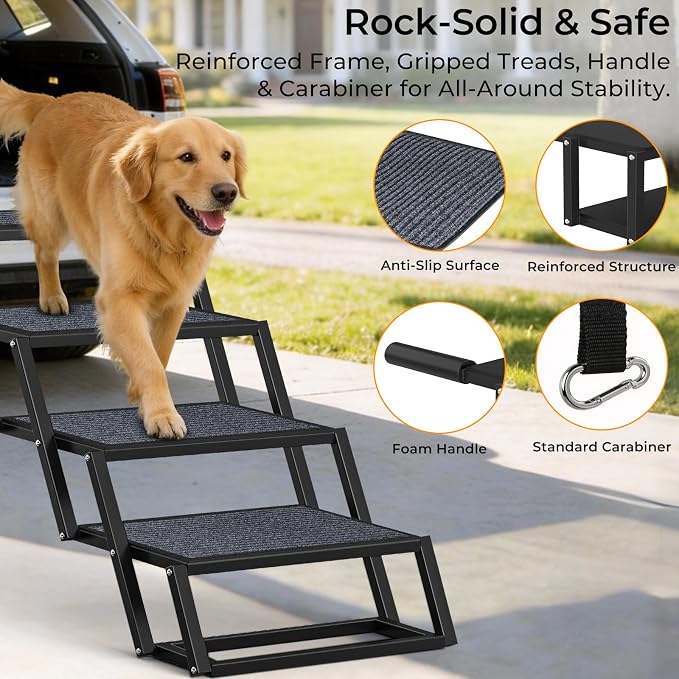 URPOWER Dog Stairs for Large Dogs Extra Wide 20" with 5 - Step Dog Ramp Steps for Car High Bed Foldable Pet Stairs with Detachable Non Slip Surface Car Ramps for SUV Truck Supports up to 260 Lbs