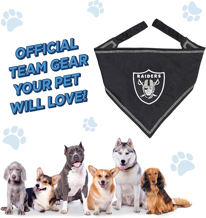Pets First NFL Las Vegas Raiders TIE Bandana, Large/X-Large. Dog Bandana Scarf Bib for Pet Cat Dog. The Ultimate Game-Day, Party Bandana