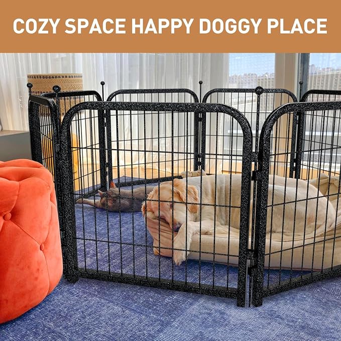 Metal Dog Playpen, 24in 24 Panels, Black-Silver