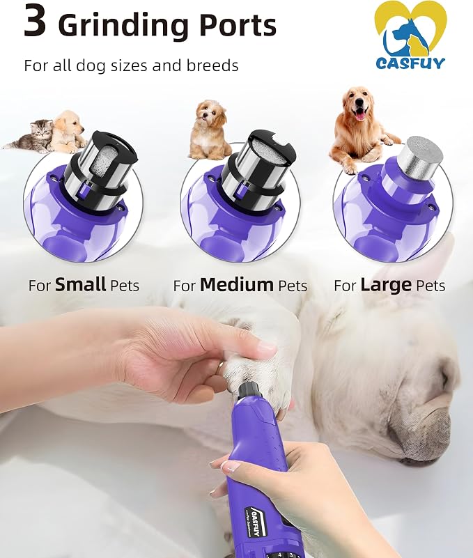 Casfuy 6-Speed Dog Nail Grinder with 2 LED Lights & Dust Cap