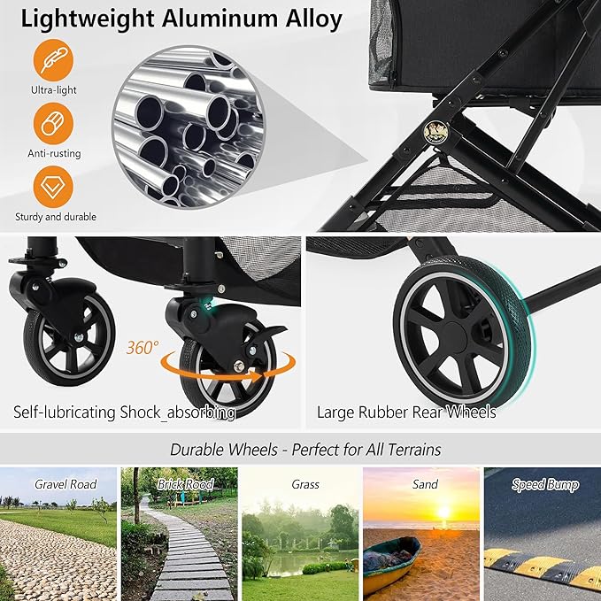 Kenyone Medium Dog Stroller - Up to 55lbs, No Zip Entry
