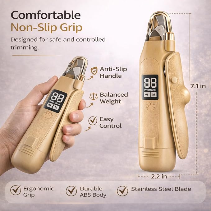 2-in-1 Dog & Cat Nail Clippers with Light & Grinder, Dark Beige