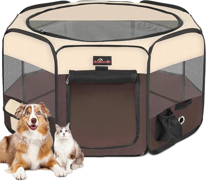 Aivituvin Dog Playpen, Foldable Waterproof, Brown, XL