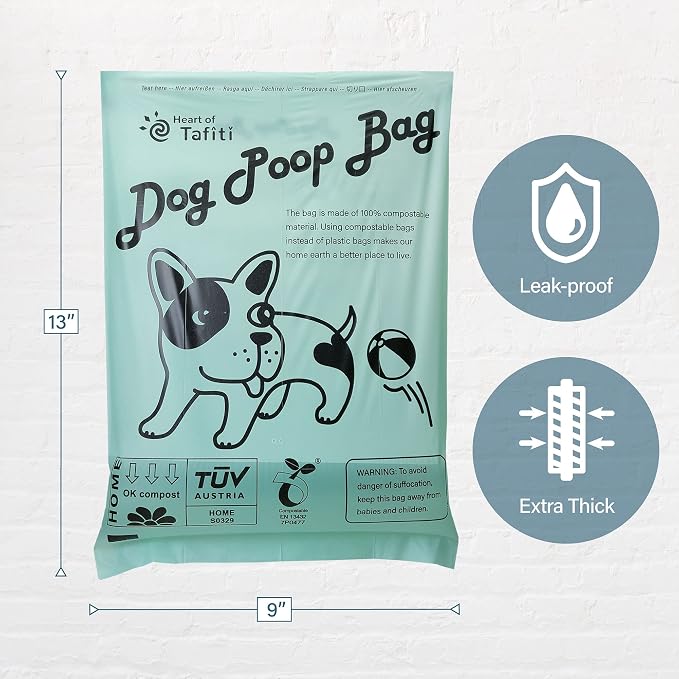 Home Compostable Dog Poop Bags, Plant-Based Dog Waste Bags, Extra Thick & Leak Proof, Unscented Flat Bags, Eco-Friendly 9 x 13 Inches, 75 Count