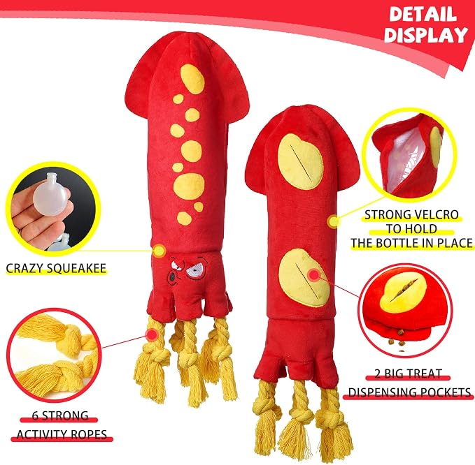 lilfrd Water Bottle Octopus Dog Toy, Squeaky Rope Stuffless Toys for Dogs | Durable Chew, Boredom Relief, Suitable for Small Medium Large Dogs