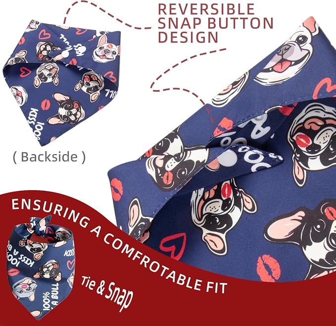 Kiss A Bull Dog Bandanas for Valentine's Day, Medium, Small